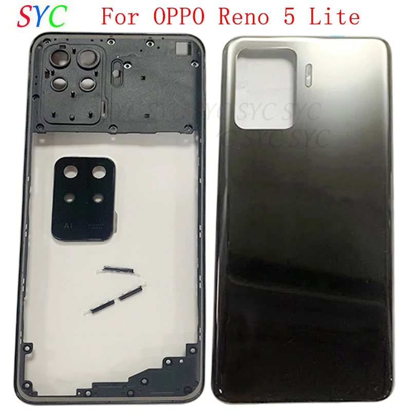 

Rear Door Battery Cover Housing Case For OPPO Reno 5 Lite Back Cover with Middle Frame Camera Frame Logo Repair Parts