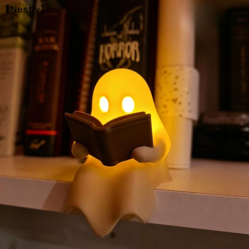 Halloween Party Decoration Favors Cute Ghost Reading Book Lamp Desktop Ornament For Bedroom Kids Gift〔Nest〕