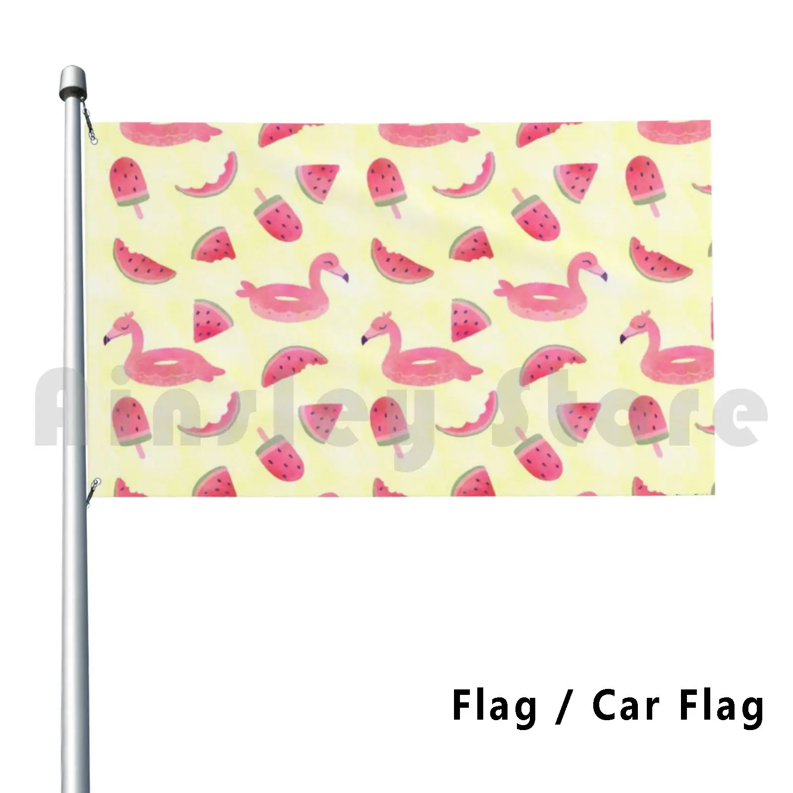 Watermelon And Flamingo Floaties Outdoor Decor Flag Car Flag Pink Watermelon Flamingo Flamingo Summer Pattern