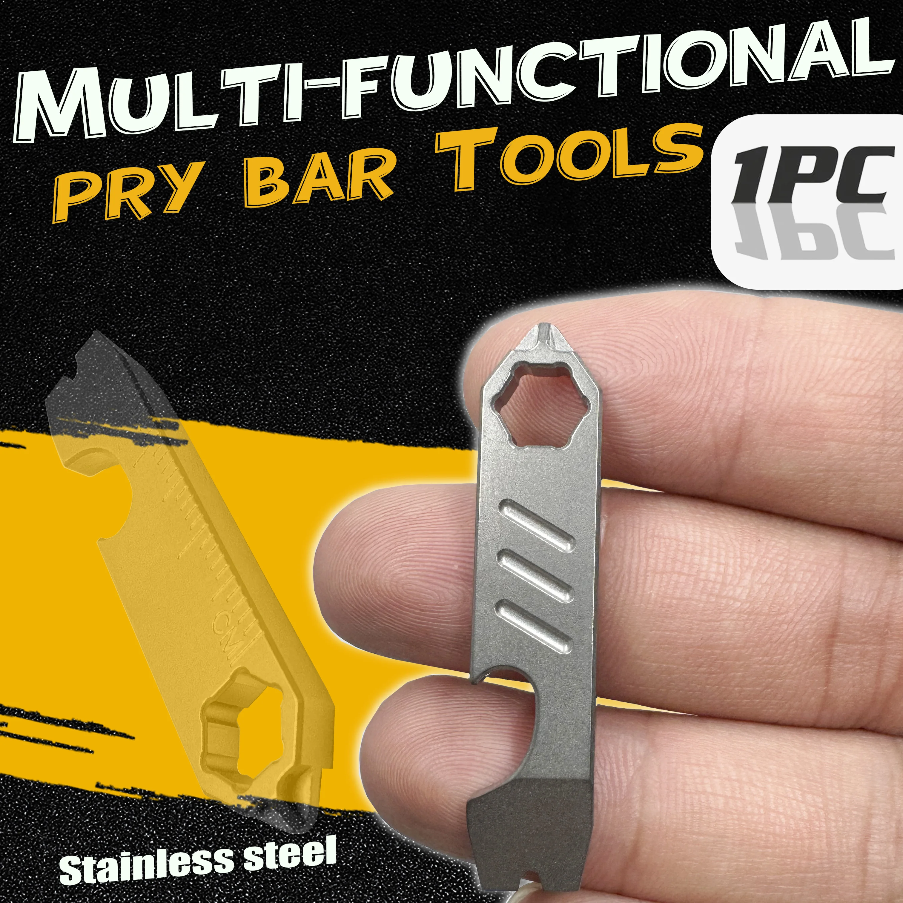 Multifunktionales Mini-Werkzeug aus Edelstahl: Brechstange, Flaschenöffner, Skala, Sechskantschlüssel, EDC Outdoor-Werkzeug, Campingausrüstung – Detail 9