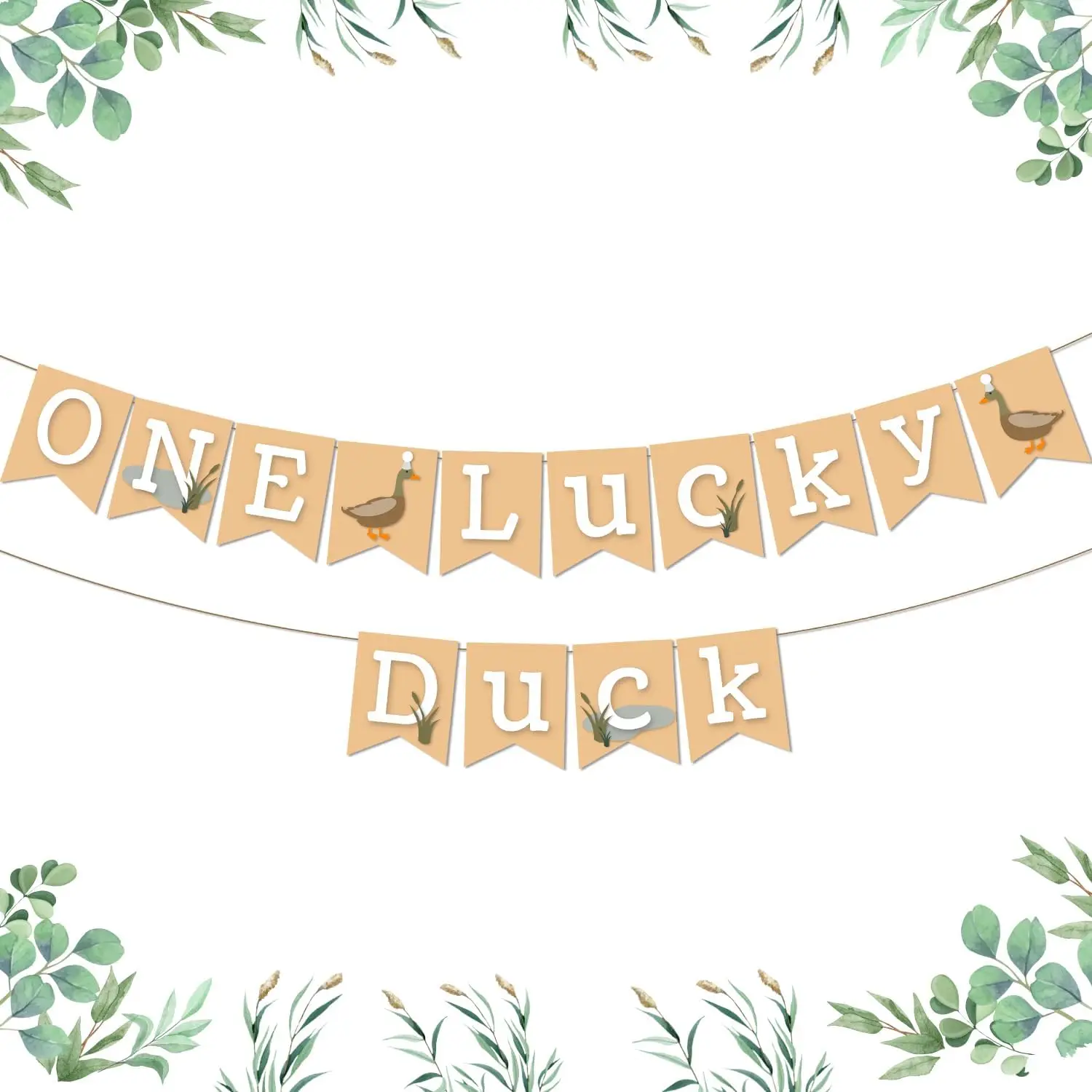 Joymemo One Lucky Duck Banner Mallard Duck 1st Birthday Decoration for Boys First Birthday Decor Baby Shower Decor Supplies 