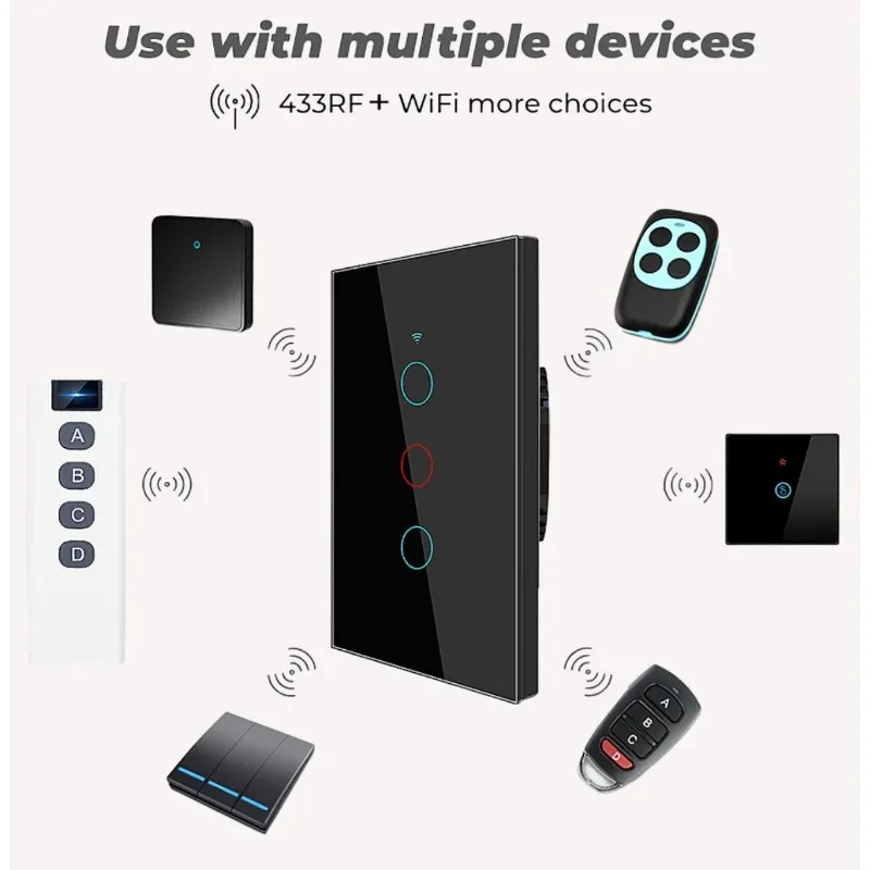 Joli tactile Wifi intelligent, aucun fil melon al requis, maison intelligente, 1/2/3 gangs, interrupteur d'éclairage 100-240V, nous-mêmes avec Alexa, Hey, Google