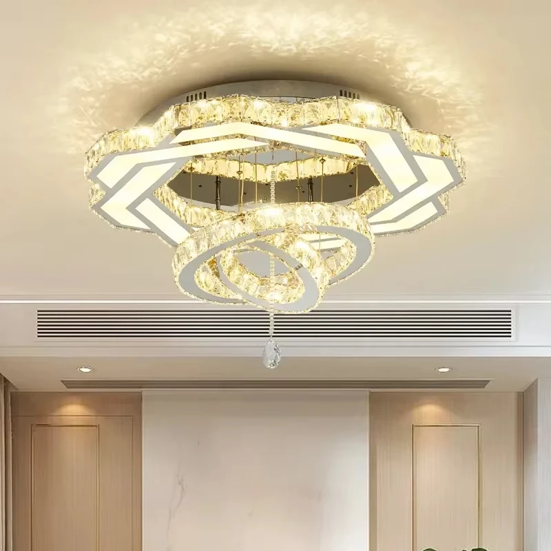 Nordic Minimalist Luxury Crystal Led Ceiling Chandelier Living Dining Room Bedroom Ceiling Lamps Home Decor Crystal Pendant Lamp