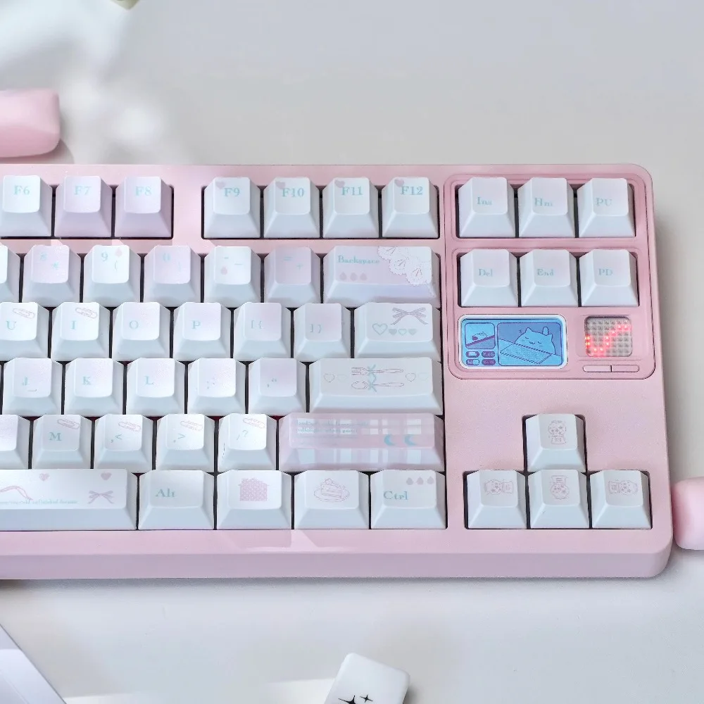 

130-клавишных колпачков Marshmallow — Cherry Profile PBT Dye-Sub, розовая милая эстетика для механической клавиатуры (кидка 70% США)