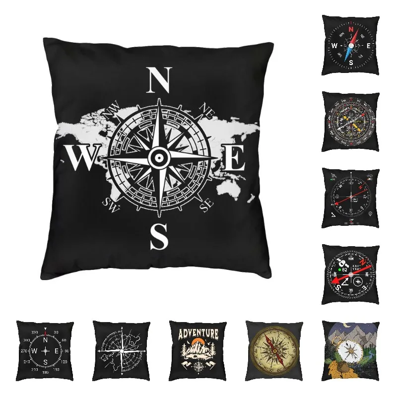 Compass With World Map Cushion Covers Cardinal Points Of Earth Soft Cute Pillow Cases Home Decor