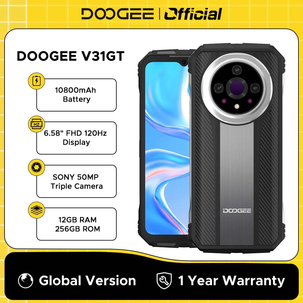 DOOGEE V31GT 6.58 "FHD Dimensity 1080 Восемь ядер 5G тепловидение 10800 мАч 66 Вт Быстрая зарядка