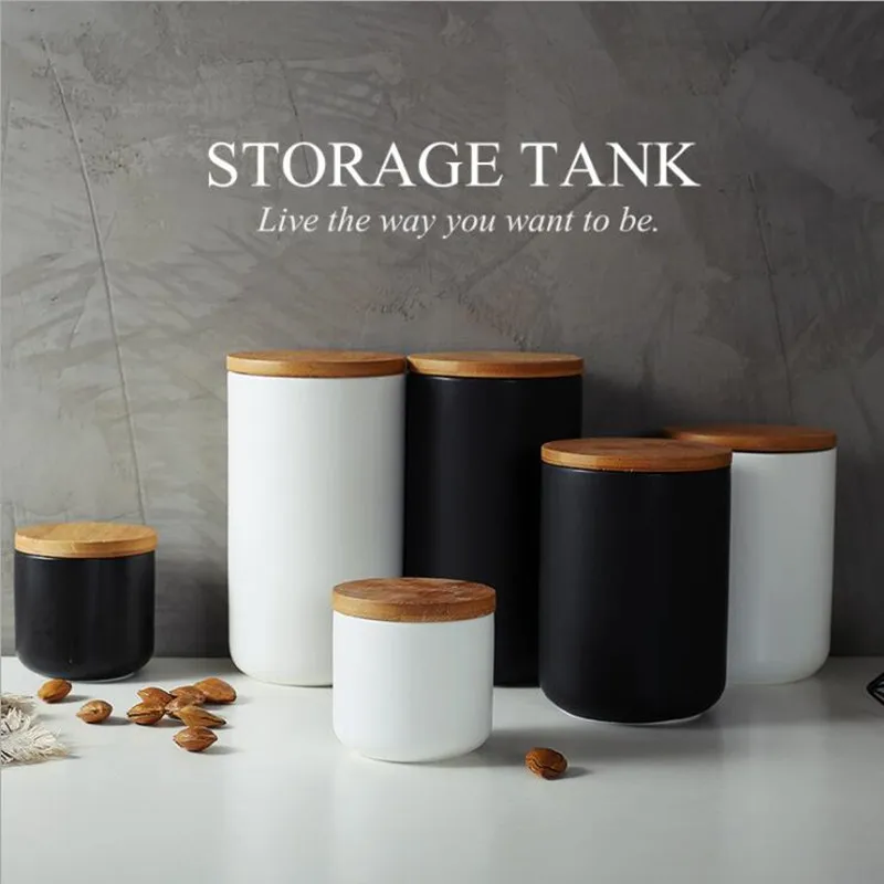 

260ML/800ML/1000ML Sealed Ceramic Storage Jar With Bamboo Lid Spices Tank Container Kitchen Food Bottle Coffee Tea Caddy