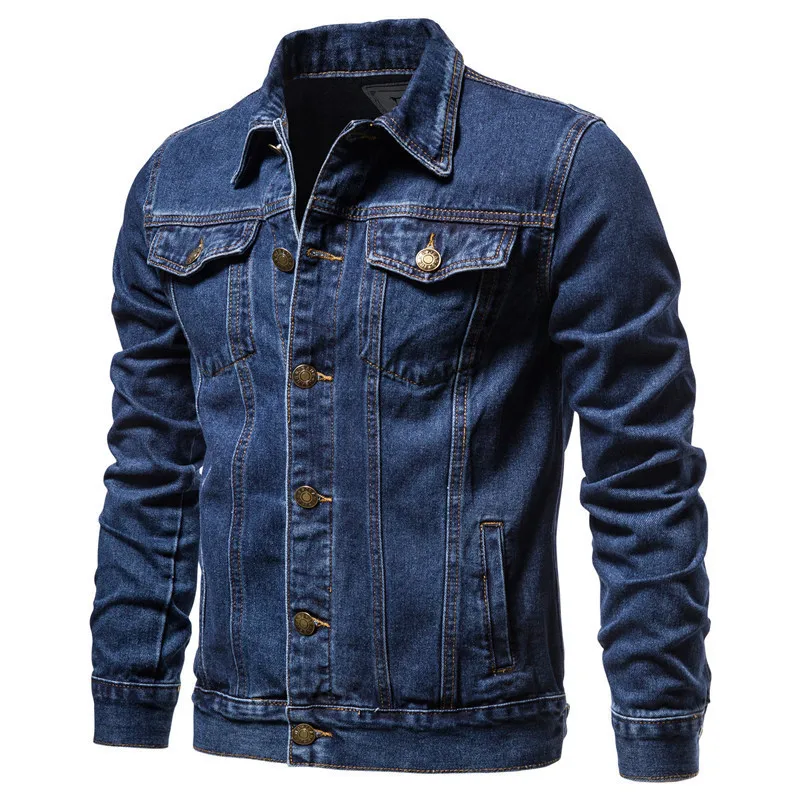 

Autumn Men Solid Slim-fit Denim Jackets Lapels Single Breasted Fashion Motorcycle Top Youth Popular Tooling Coats Men's Clothing