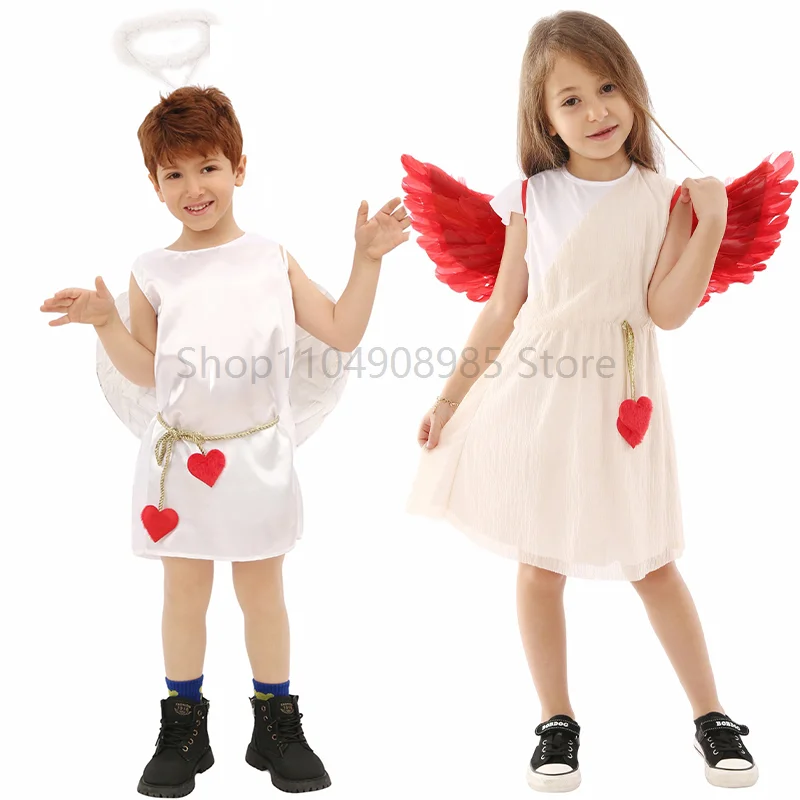 

Unisex Cute Red Heart Girls Valentine's Day Fancy Dress Up Outfit Boys Stage Performance Costume For Children