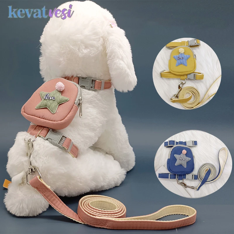 

Cat Dog Harness Adjustable Dog Leash Cute Chest Rope Set Puppy Cat Outdoor Walking Leash Pet Harness with Backpack Dog Acces