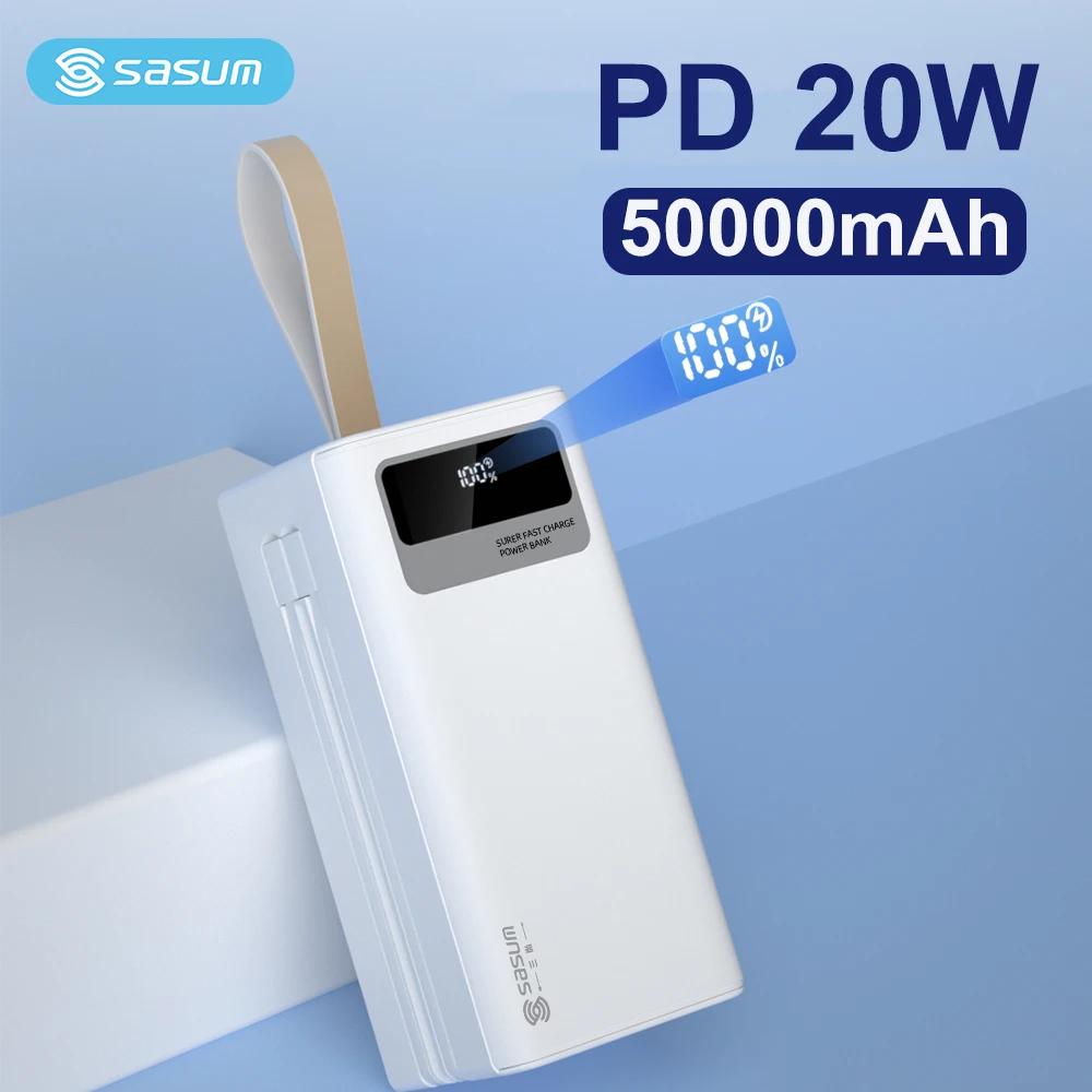 

SASUM Быстрая зарядка 50000 мАч/30000 мАч Power Bank со встроенным кабелем Зарядное устройство с цифровым дисплеем для iPhone Samsung Huawei