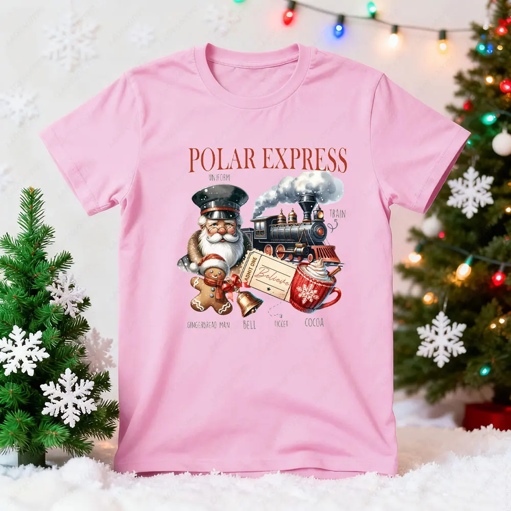 Polar Express Christmas Men Women Tshirt Santa Train Believe Ticket Graphic Tee Breathable Unisex Festive Xmas Holiday Tops
