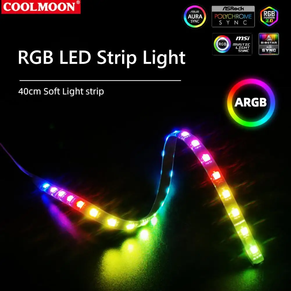 5V ARGB PC Case LED Light Bar SATA 3PIN Desktop Computer Lamp Strip 40cm Motherboard RGB Decoration Accessory