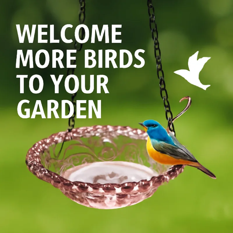 

Flower-Shaped Hanging Bird Feeder – Elegant Birdbath with Bluebird, Outdoor Hummingbird Feeder for Garden Decor