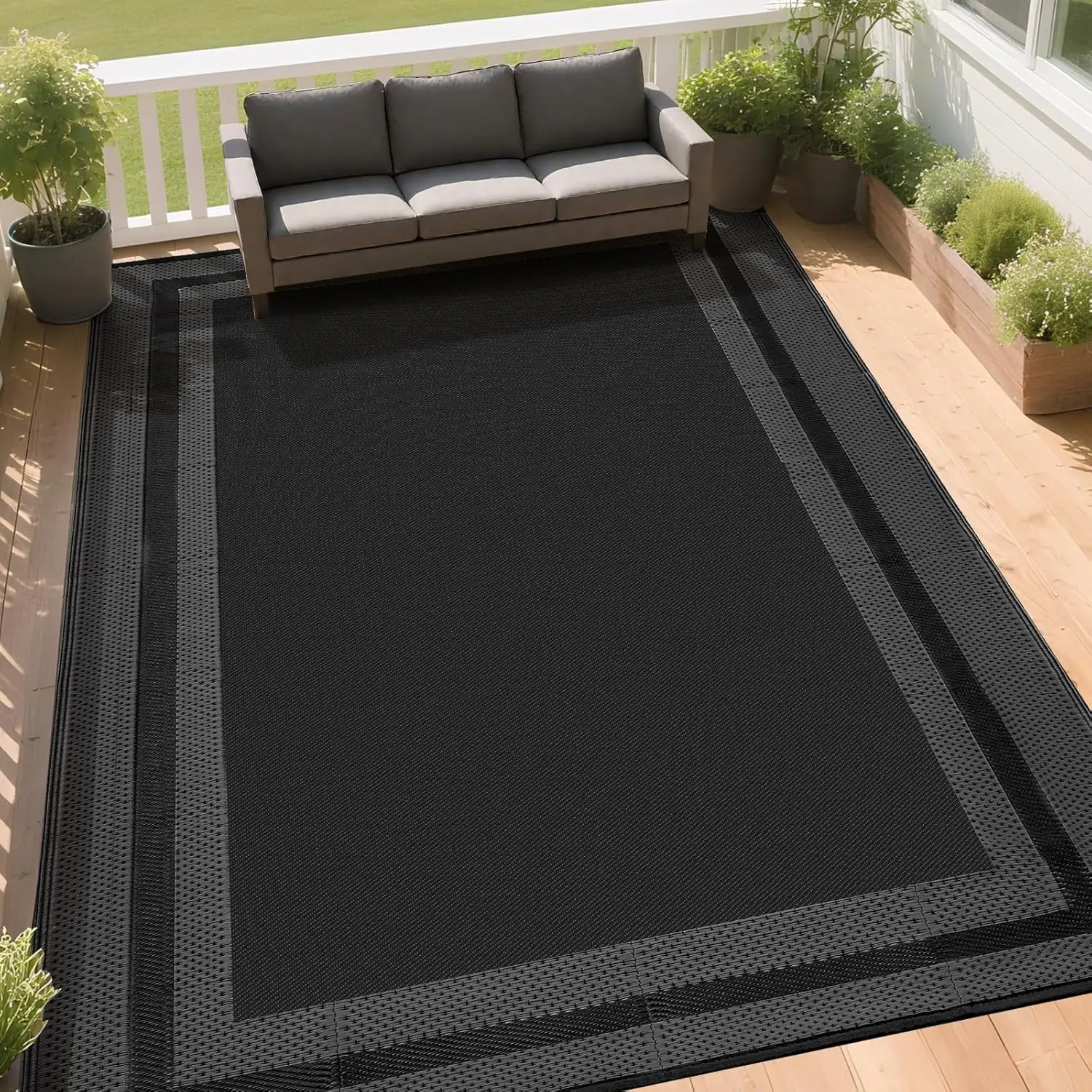 

Outdoor Rugs 9x12 Waterproof for Patios Clearance,Large Plastic Straw Mats for Backyard,Porch,Deck,Balcony,Black&Deep Grey