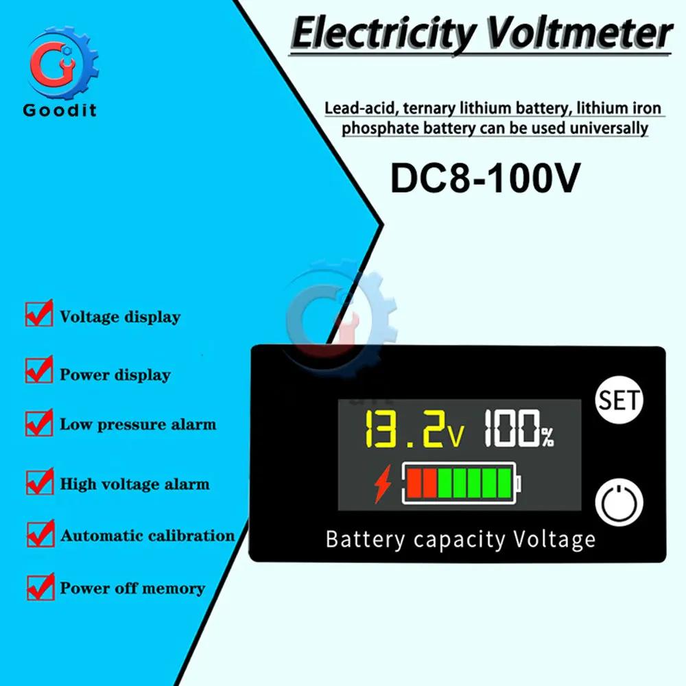 Batterie Kapazität Anzeige DC 8V-100V Blei Säure Lithium LiFePO4 Auto Motorrad Voltmeter Spannung Gauge 12V 24V 48V 72V für Alam