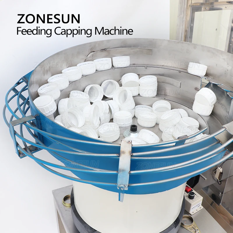 ZONESUN ZS-XG440DV Automatic Capping Machine Bottle Jar Screw Tops Feeder Unscrambler Dust Cover Mass Production Line Factory