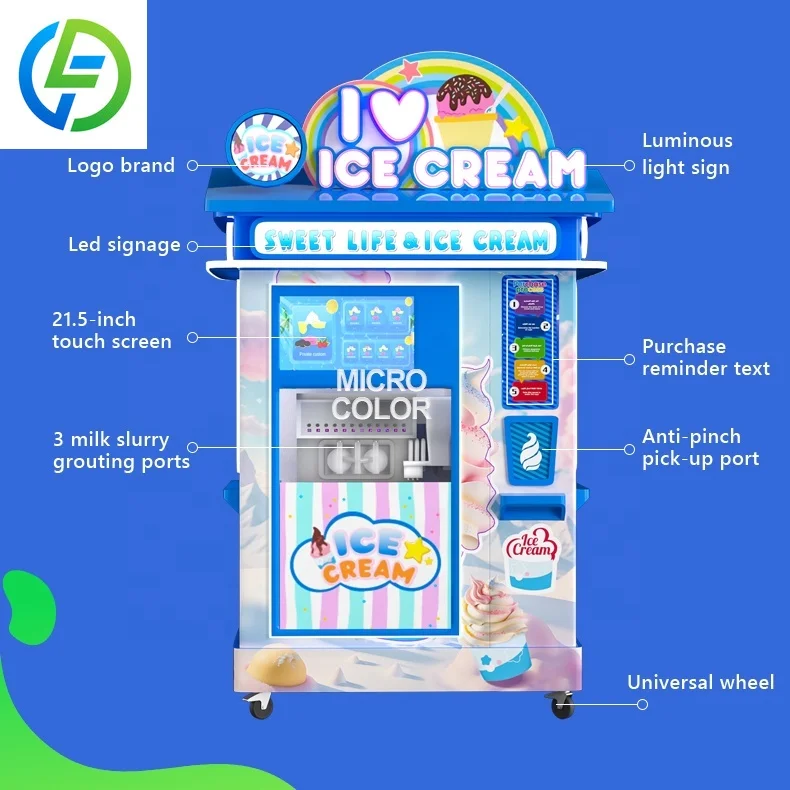 High Productivity 15s Multi Flavor Ice Cream Maker Customized Touch Screen Automatic Fruit Flavor Softy Vending Machine with SDK