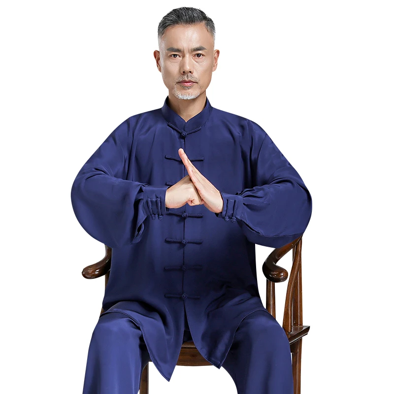 Silk Men's Spring and Summer Mulberry Silk Practice Performance Tai Chi Clothes Suit for Tai Ji Costume Outfit