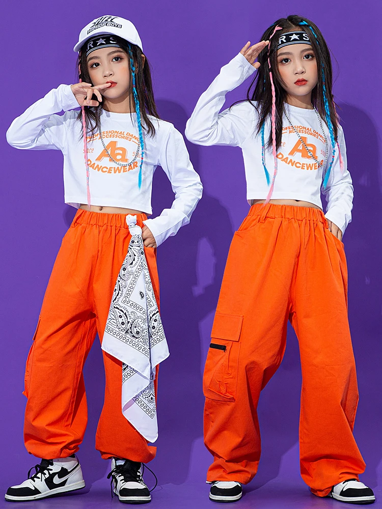 Vêtements de danse jazz moderne pour filles, manches longues, pantalons cargo Y-Orange, vêtements Hip Hop pour enfants, vêtements de performance, BL9591