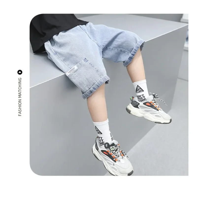 Fashionable Five-point Pants Trendy Kids Clothes Casual Capris Summer Thin Style Boys Jeans Shorts 2024 New