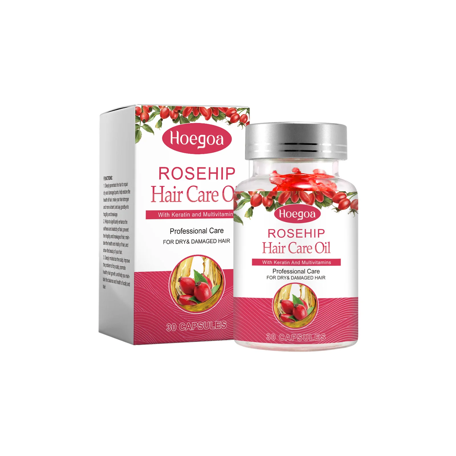 

Hoegoa Rose Hip Oil Hair Care Capsule Scalp Massage Dry Hair Smooth Moisturizing Soft Hair Care Capsule 3pcs