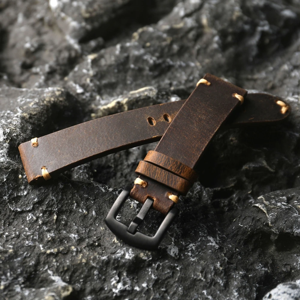 Handmade Head Layer Cowhide Leather Strap 18 19 20 21 22MM Aged Brown Italian Leather Men Watch Bracelet Suitable For Mechanical