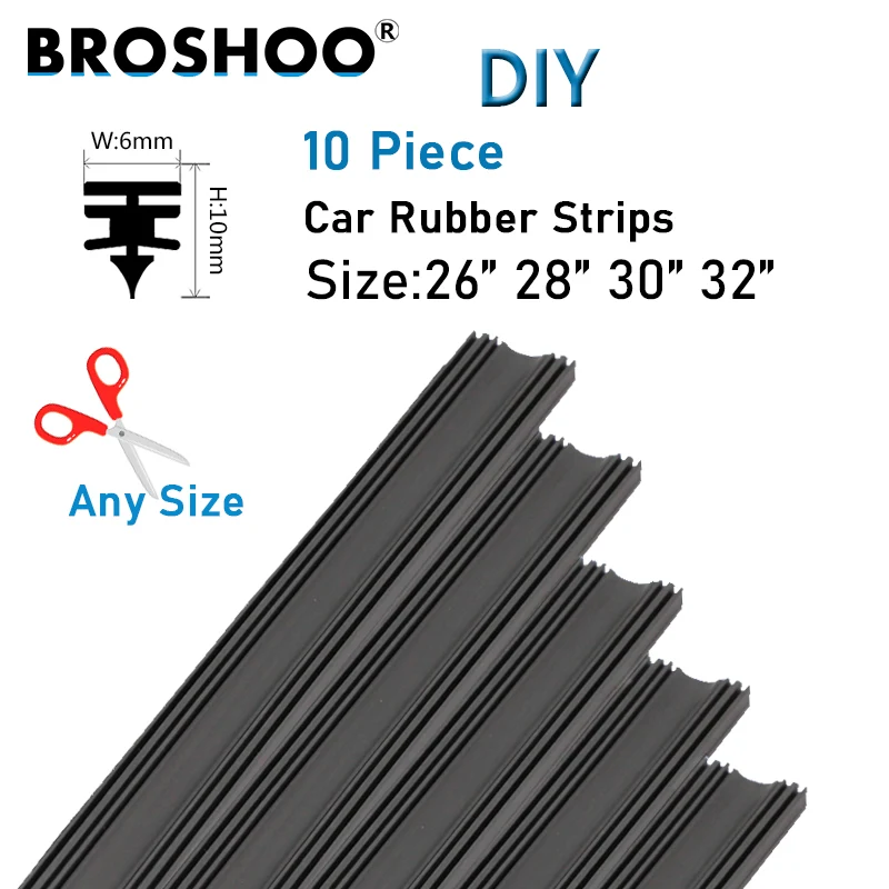 BROSHOO 10pcs/lot Car Wiper Blade Strip Auto Vehicle Insert Rubber Strips Wipers Blades (Refill) 6mm Soft 26