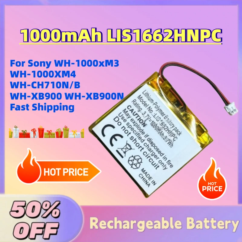 

High-Quality 3.7V 1000mAh LIS1662HNPC Li-Po Battery for Sony WH-1000xM3 WH-1000XM4 WH-CH710N/B WH-XB900 WH-XB900N Fast Shipping