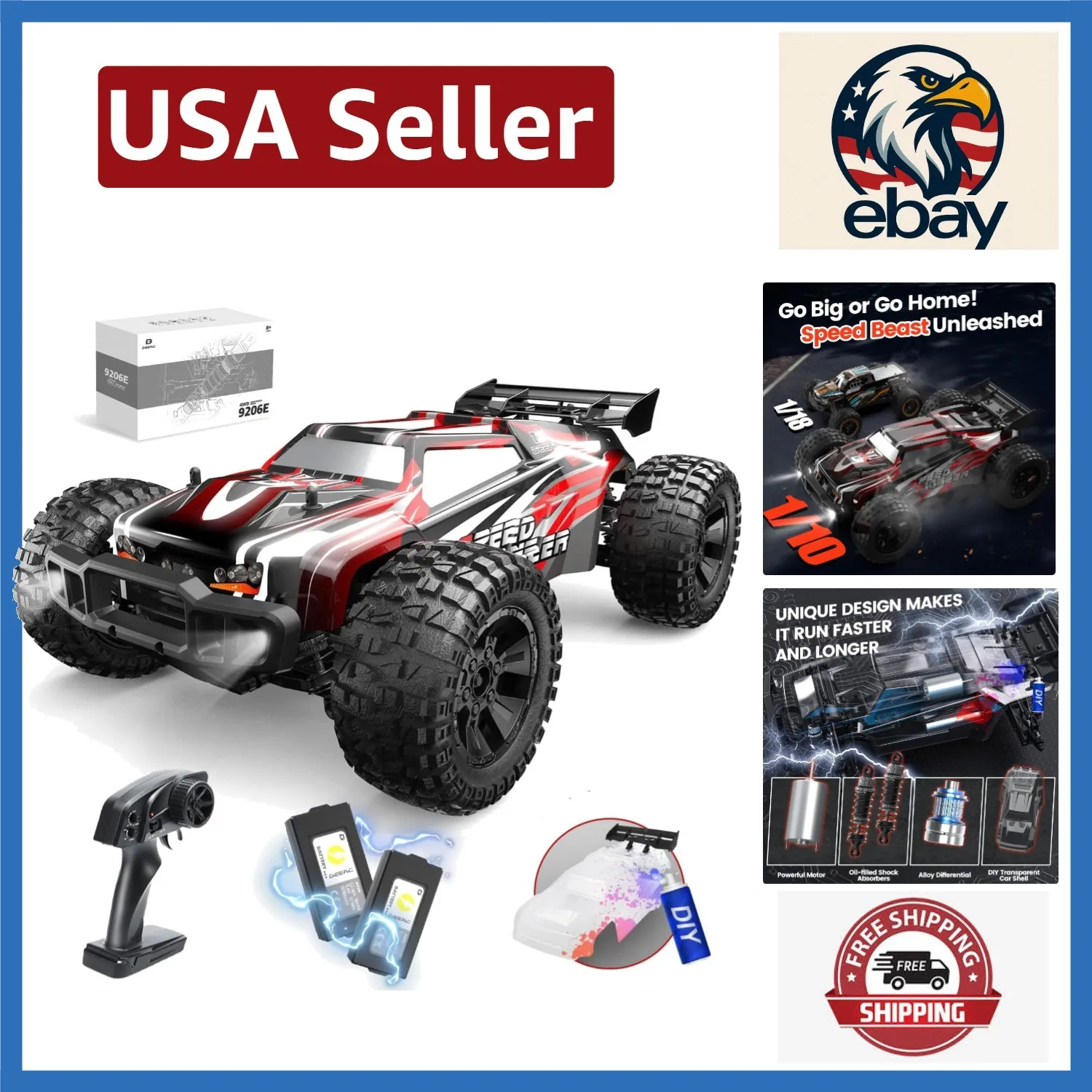 

DIY 4WD 1:10 High-Speed Remote Control Car - All Terrain Fun for Kids & Adults