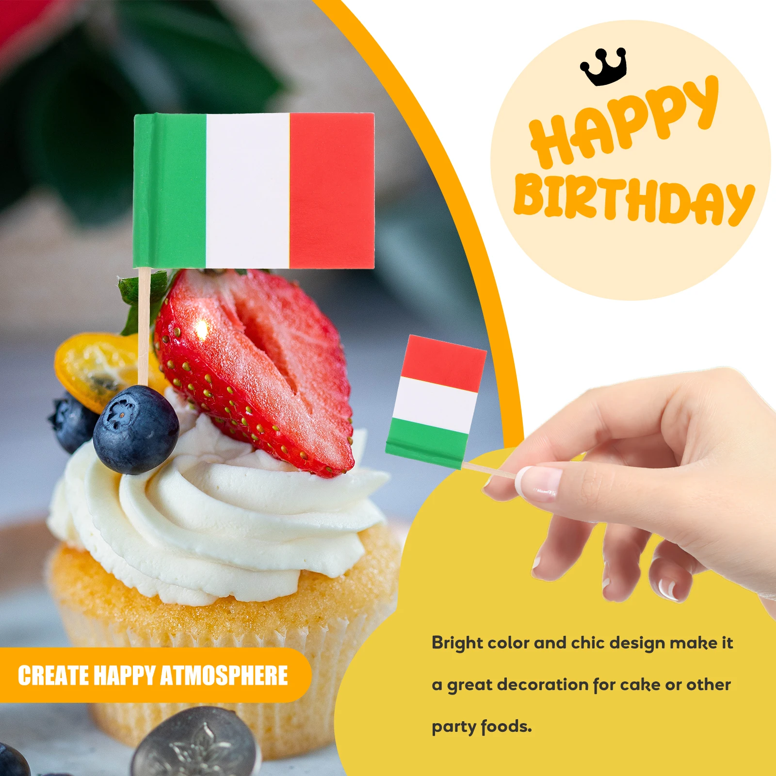 

100pcs Flag Cake Topper Cupcake Desserts Decorations Kids Food Picks Party Favors Bright Design Cake Cupcake