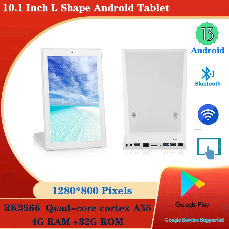 10.1‘’ L-Shape Tablet Andriod 13 RK3566 4G 32G Touch Screen Service Evaluator and Ordering Machine with Camera WiFi & BT