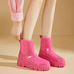 Platform Chelsea Rain Boots Woman Waterproof Rubber Shoes Fashion Casual Garden Work Galoshes Non-slip Kitchen Rainshoe Footwear