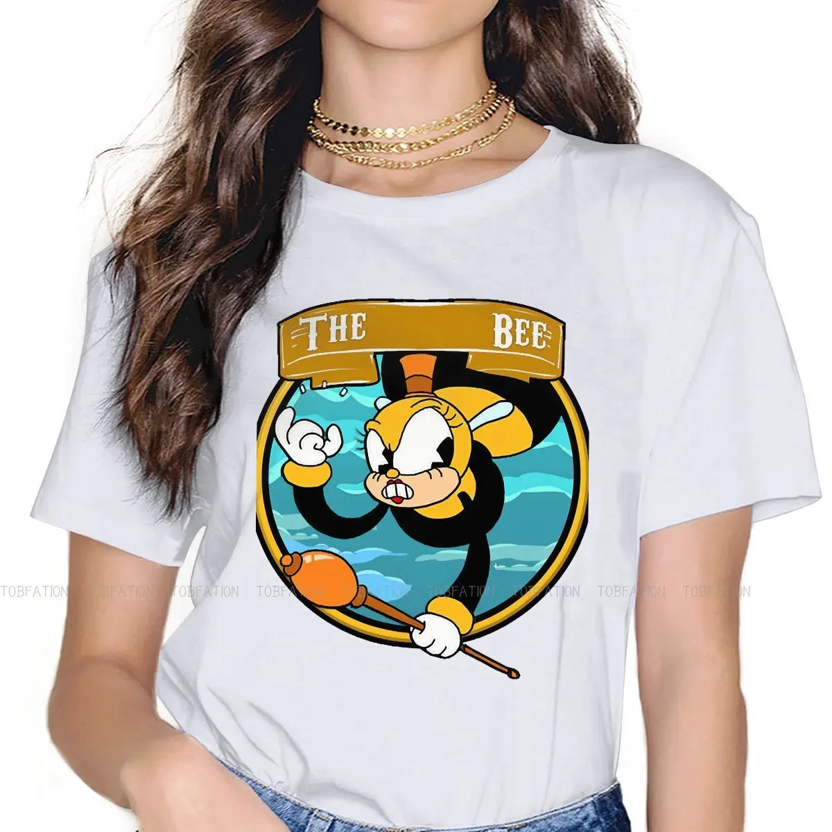 RUMOR HONEYBOTTOMS Women Tshirts Cuphead Mug Man Game Grunge Vintage Female Clothing Large Cotton Graphic Streetwear