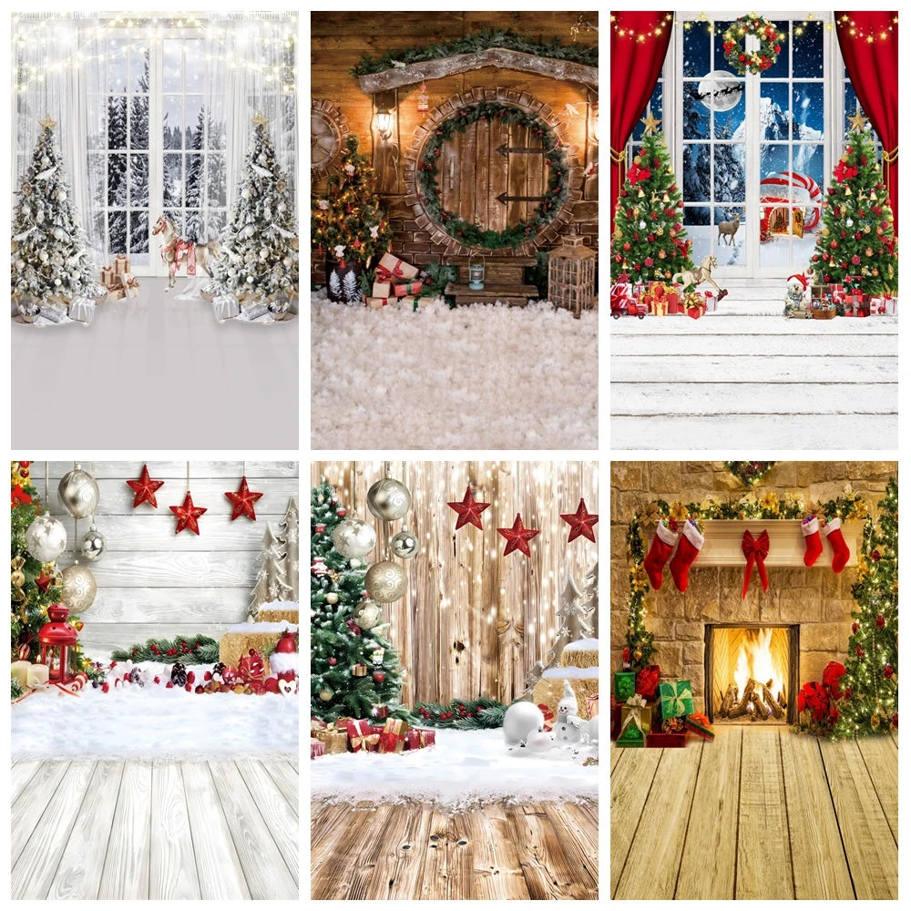 Frohe Weihnachten Hintergrund für Fotografie Kamin Holzboden Weihnachts baum Geschenke Winter Familien feier Kinder Baby Porträt Backgroun