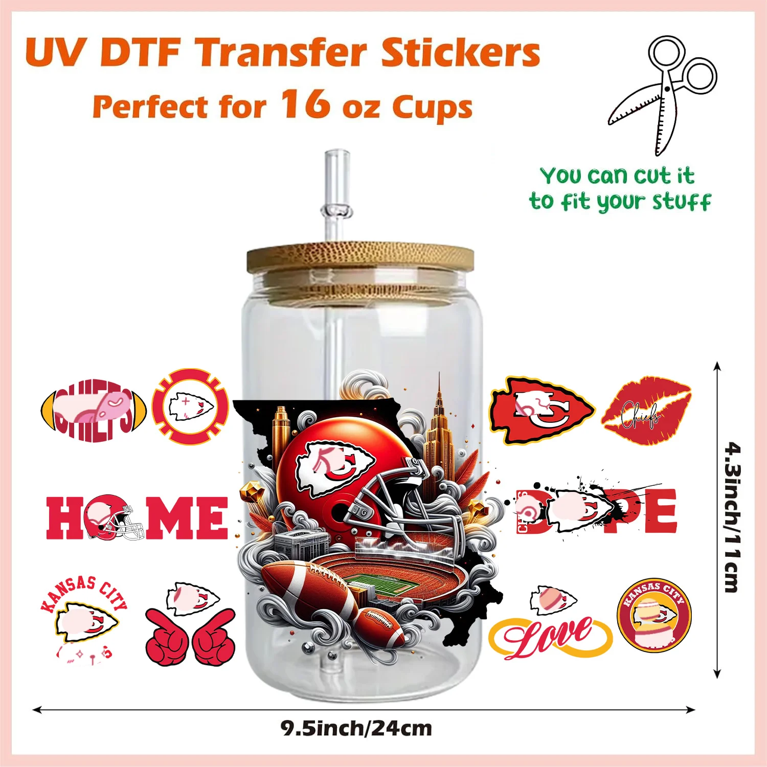 American Football 3D Effect Sticker Decals Waterdicht Duurzaam Sticker 3D UV DTF Transfers Stickers 16oz Cup Wraps