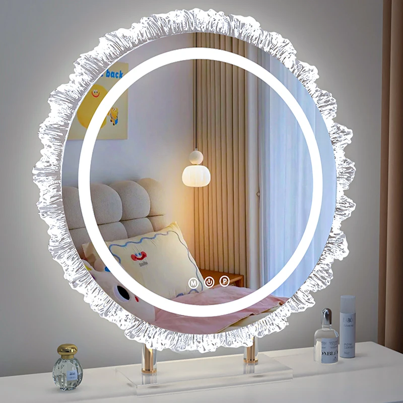 Make-up-Spiegel mit LED-Licht, Desktop-Aufladung, Sonnenblütenblatt, Kosmetikspiegel, Desktop-Licht, luxuriöser, drehbarer Fülllicht-Schönheitsspiegel