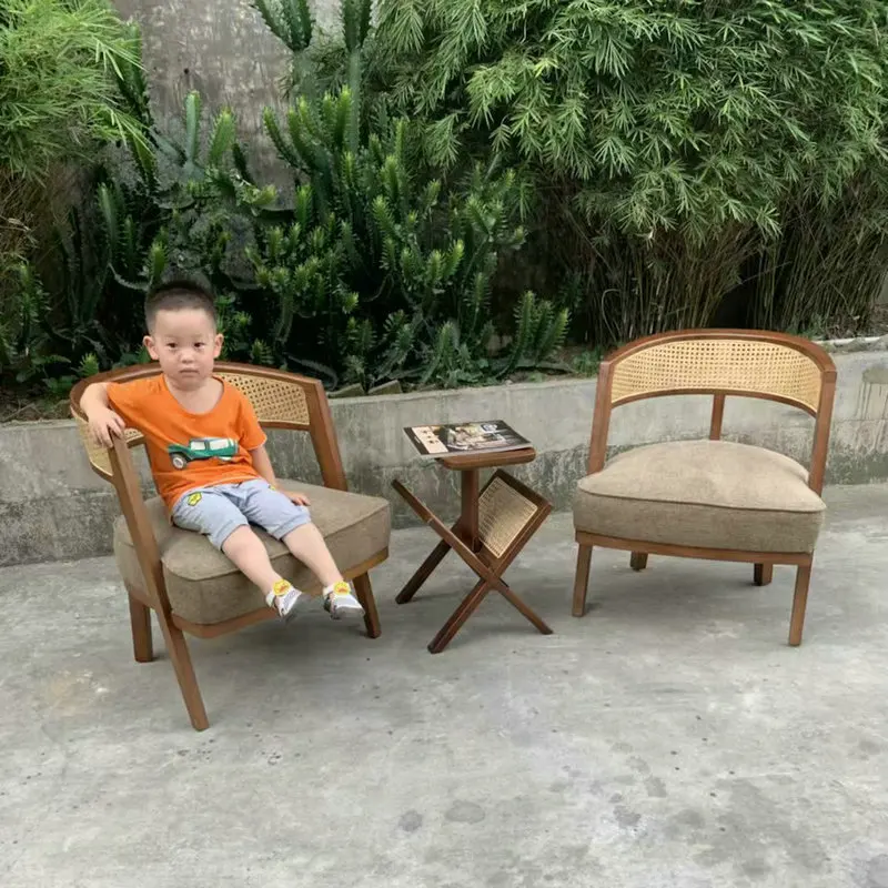 Solid wood simple furniture guest restaurant hotel sales office model room woven rattan dining chair book chair leisure chair