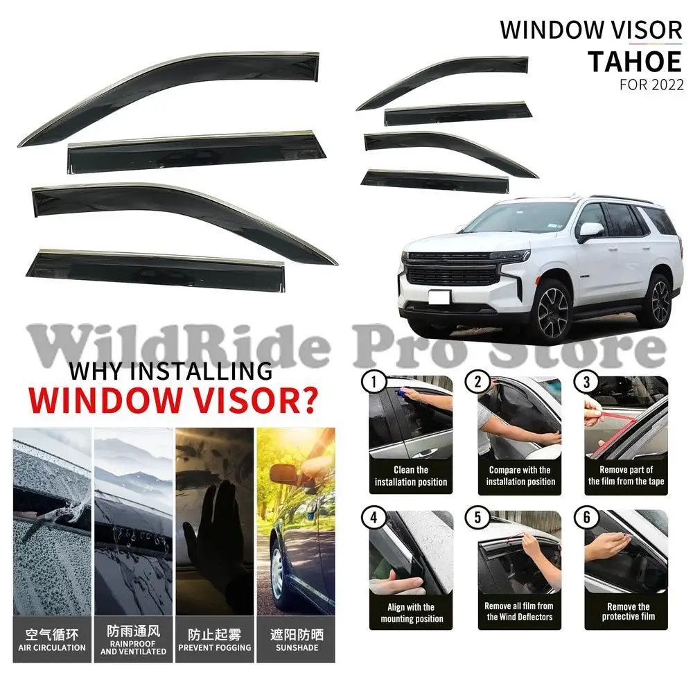 

1 set Injection Chevrolet Deflector Rain Window Sun Shade for Chevrolet Tahoe Yukon Cadillac 2021 2022 2023