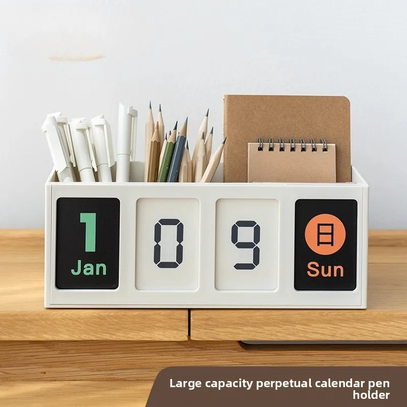 

Nordic Perpetual Calendar Pen Holder - Large Capacity Cute Desk Organizer for Students & Office | Stylish & Functional Storage