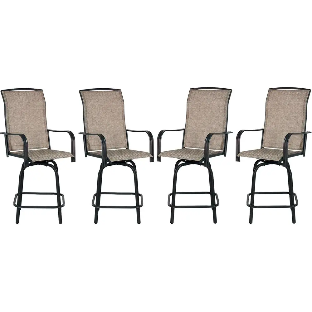 

Set of 4 Outdoor Patio Bar Stools, 26.6 Seat Height, All-Weather Swivel Chairs with High Back