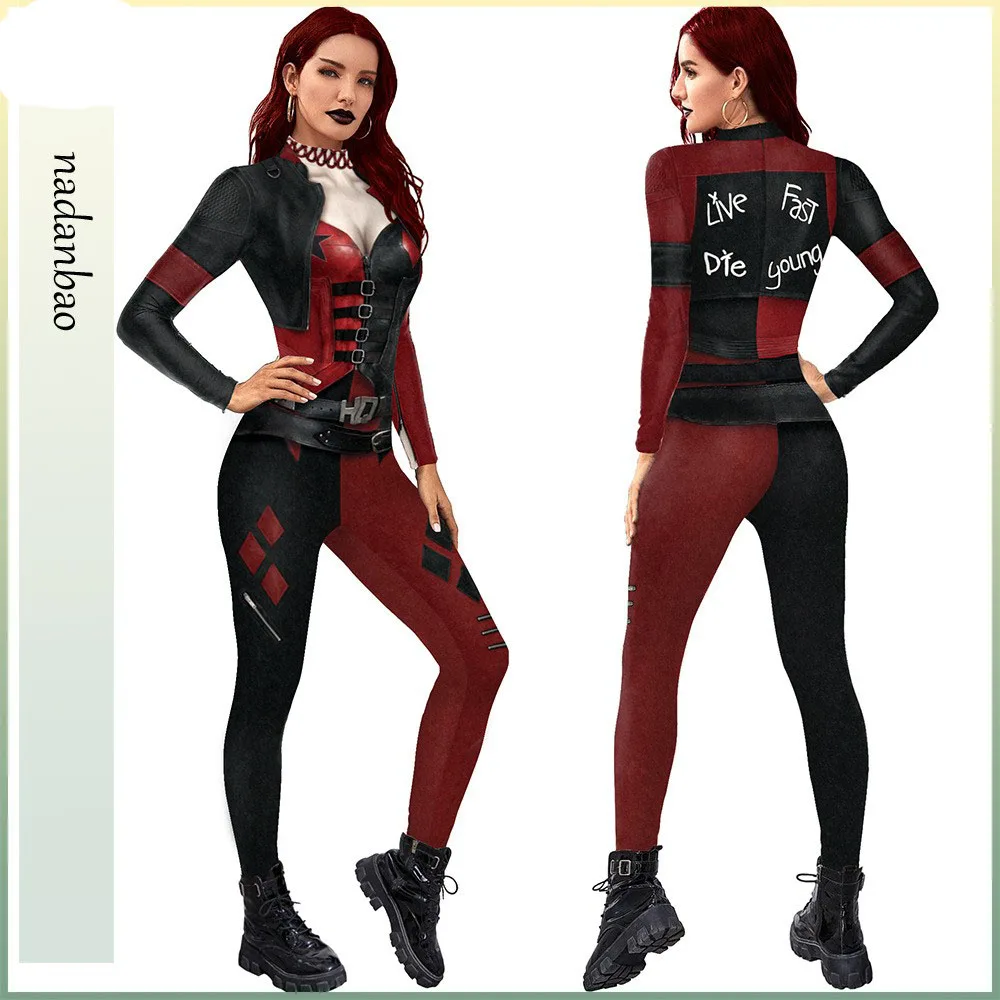 

Женский облегающий комбинезон для выступлений на Хэллоуин, костюм для ролевых игр, с принтом, с эффектом похудения, сценический костюм