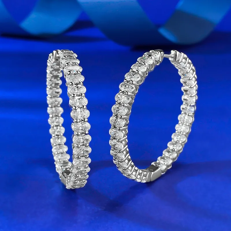 

S925 Silver Luxury Full Diamond 3 * 5mm Elliptical Pigeon Egg Row Diamond Ear Ring