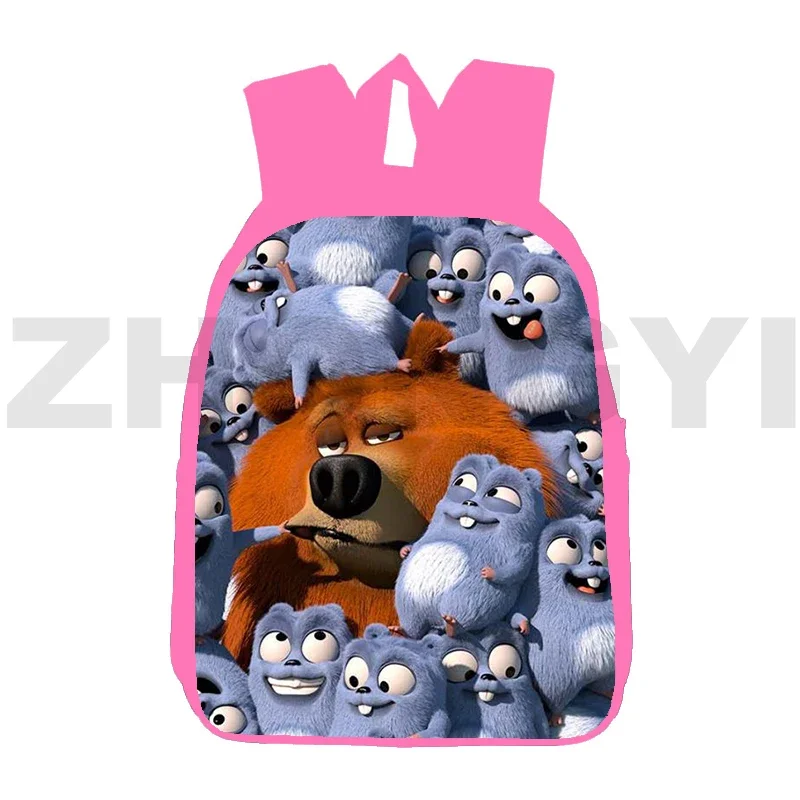 Kawaii Cartoon Grizzy and The Lemmings 3D Backpacks Lovely School Bags for Girls 12/16 Inch Canvas Travel Leisure Bags for Women