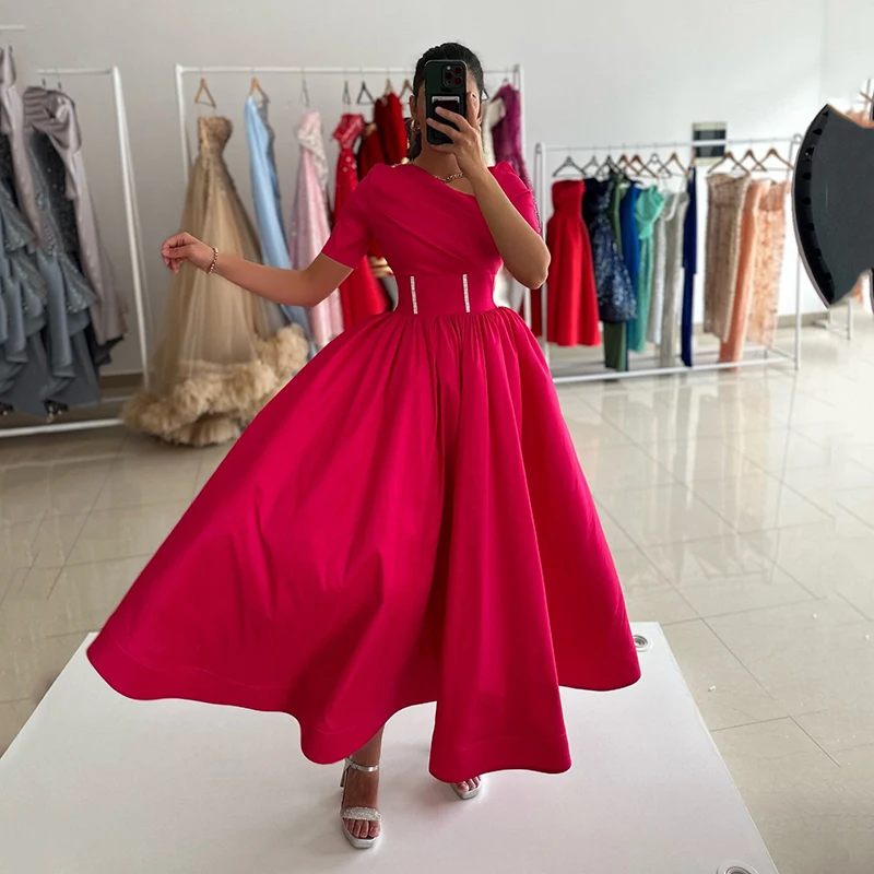 

Thinyfull Sexy A-Line Short Prom Evening Dresses 2025 Short Sleeve Tea Length Dress Women Night Cocktail Prom Gowns Custom Size