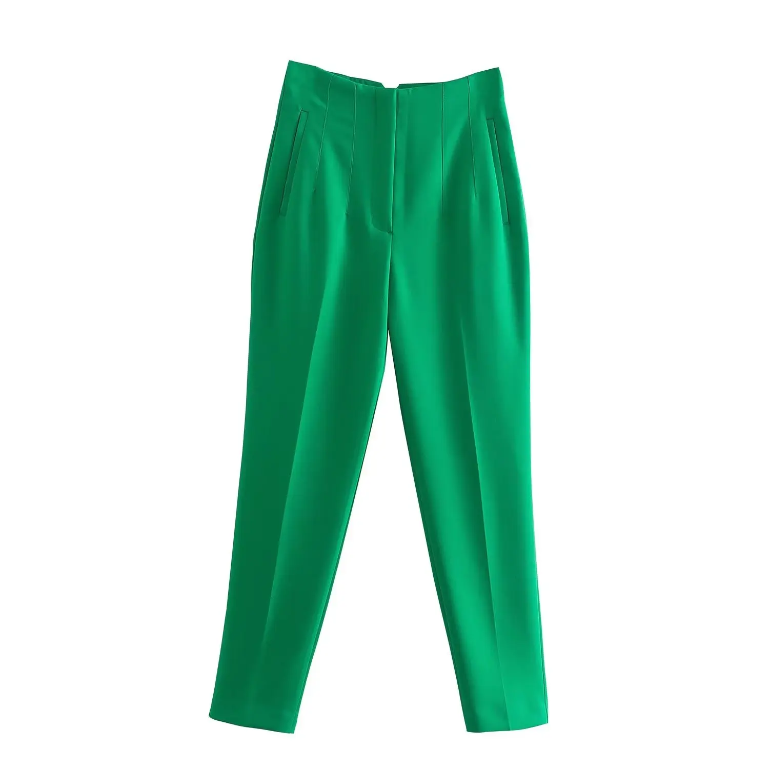 Straight Leg Pants High Waist Full Length Vintage Trousers for Women - Bright Green