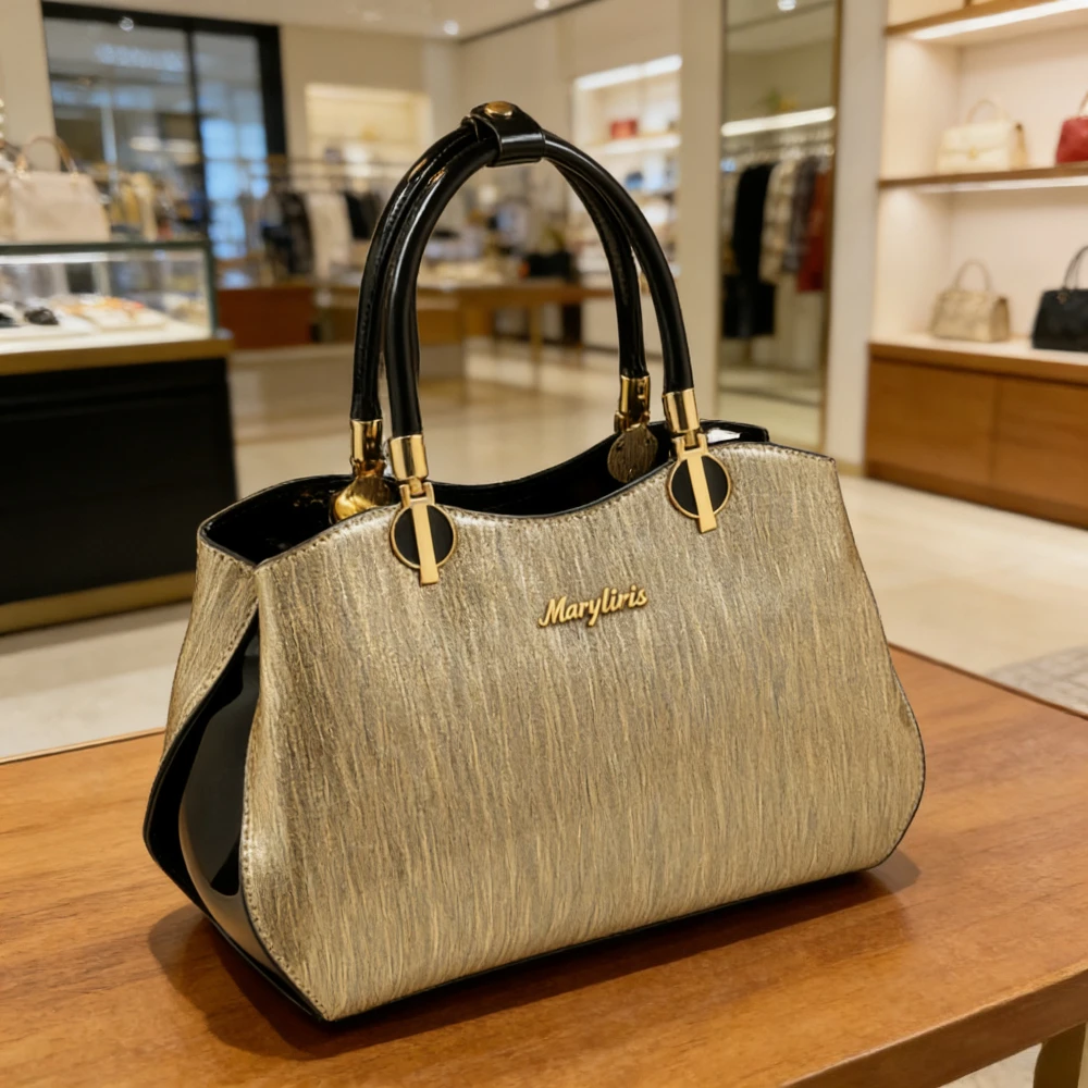 

New Fashion Middle Age Women Bag Glossy Leather Mother Purse Genuine Leather Handbag Elegant Tote​