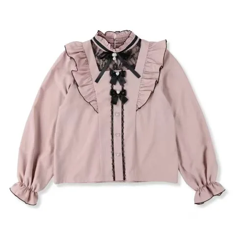 Japan Original 2025 Spring New Product Mine Series Mass Production Lace Blouse Top Girl Sweet Bow Long Sleeve Shirt Blusas Mujer