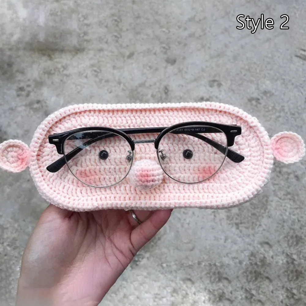 New Handmade crochet Eyeglasses Holder Cartoon Funny Eyeglass Tray Cute Desktop Decoration Crochet Bear Tray Mother's Day Gift