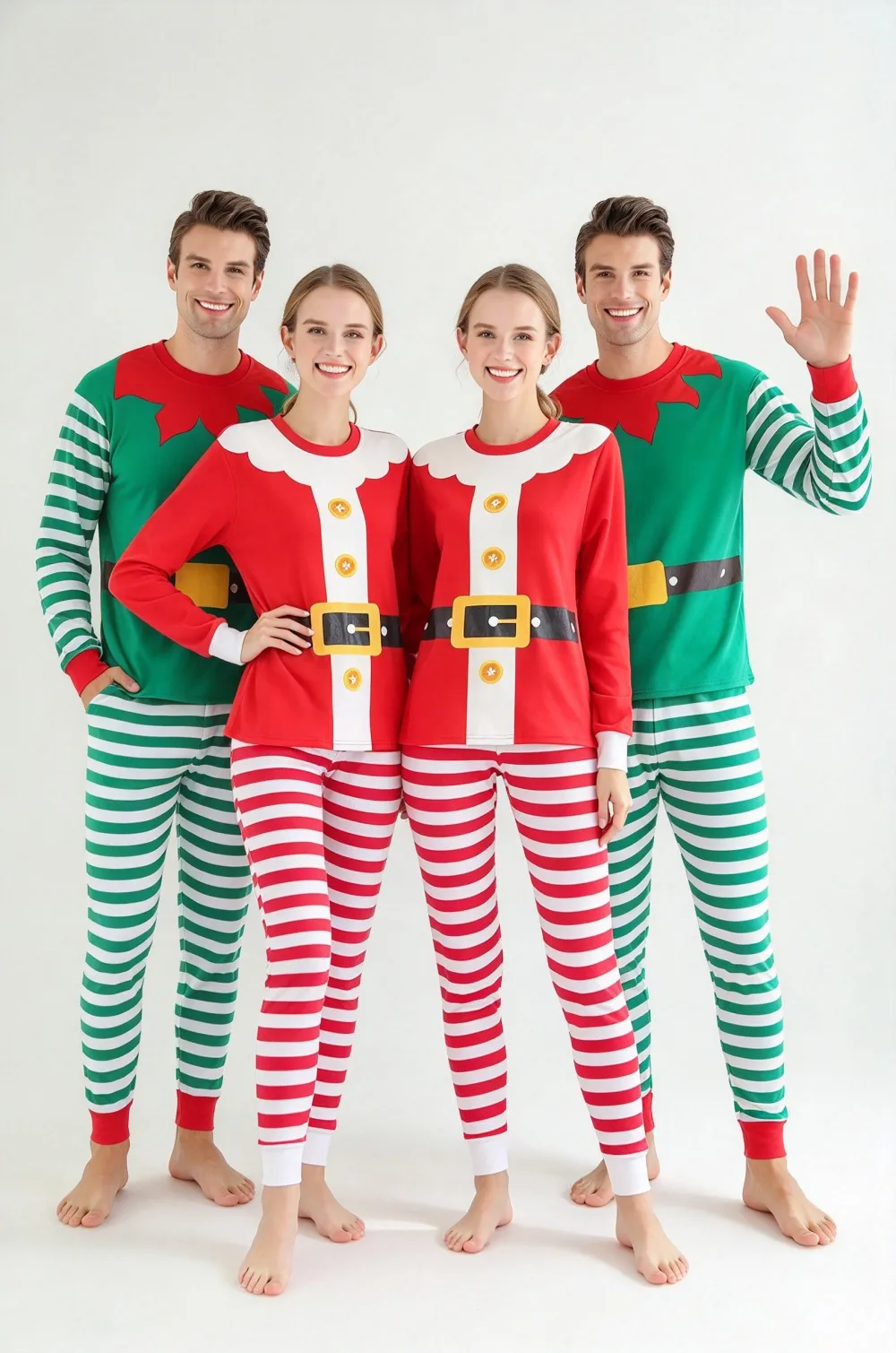 Women's Christmas Pajamas Sets Couple Pyjama Pijamas Femininos Sexy Santa Claus 2pcs Cotton Stripe Loungewear Homewear Nightwear